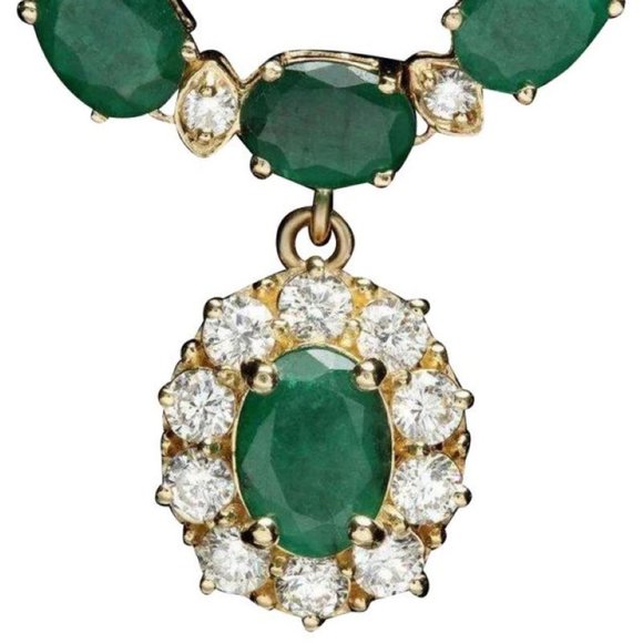 26.00Ct Natural Emerald and Diamond 14K Solid Yellow Gold Necklace - Picture 1 of 4